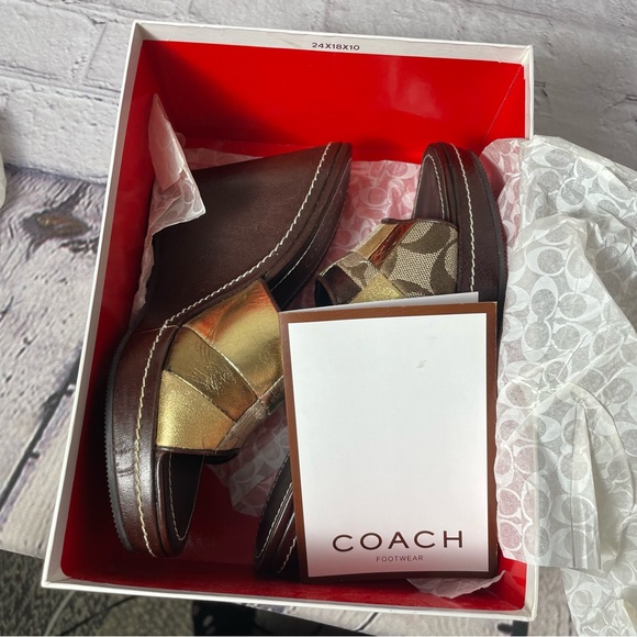 Coach Chelsea Gold Patchwork Wedge Shoes Size 6 - Picture 7 of 9